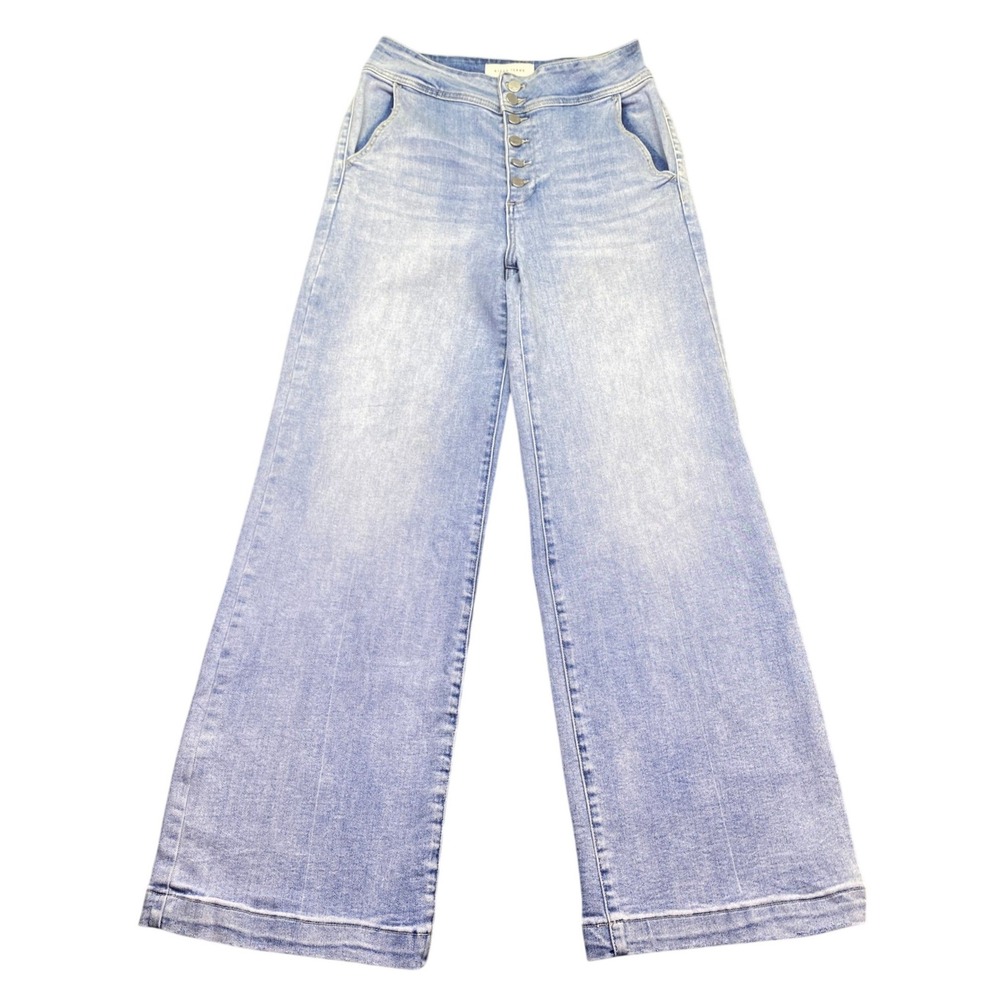 Risen Jeans RDP5248 Light Wash High Rise Button Fly Wide Leg Denim Jeans 11/30